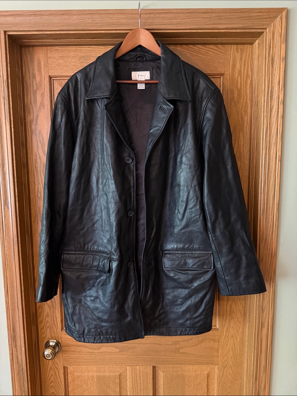 Merona Black Leather Button-Front Jacket